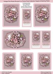 Vintage Pink Roses Bouquet in a Frame, Toppers Sheet