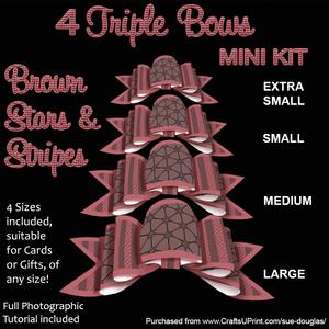 4 Triple Bows Mini Kit - Brown Stars and Stripes