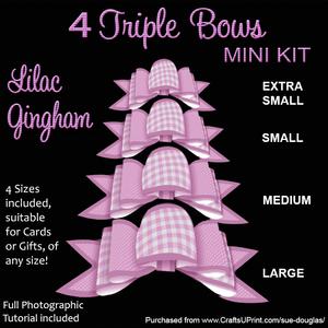 4 Triple Bows Mini Kit - Lilac Gingham