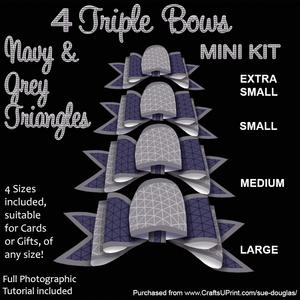 4 Triple Bows Mini Kit - Navy and Grey Triangles
