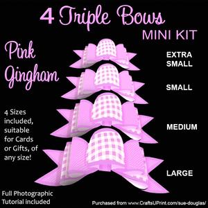 4 Triple Bows Mini Kit - Pink Gingham