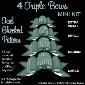 4 Triple Bows Mini Kit - Teal Checked Pattern