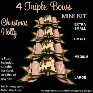 4 Triple Bows Mini Kit - Christmas Holly