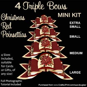 4 Triple Bows Mini Kit - Christmas Red Poinsettias