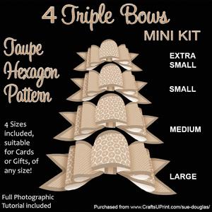4 Triple Bows Mini Kit - Taupe Hexagon Pattern