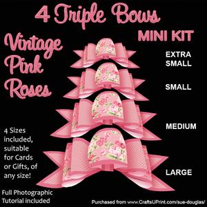 4 Triple Bows Mini Kit - Vintage Pink Roses