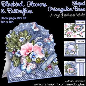 Shaped Triangular Base Bluebird, Flowers and Butterflies