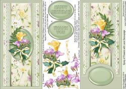 Yellow Rose and Lilac Freesias with Lace Dl Decoupage