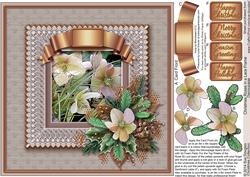 Christmas Roses in a Lace Frame 8in x 8in Decoupage