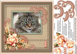 Long Haired Cat with Green Eyes 8in x 8in Decoupage
