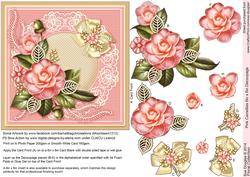 Pink Camellias 6in x 6in Decoupage