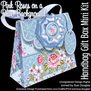Handbag Gift Box Pink Roses on a Blue Background