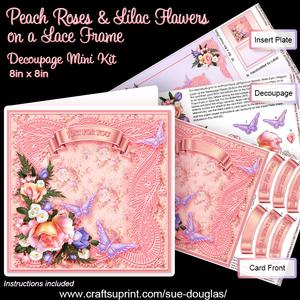 Peach Roses and Lilac Flowers on a Lace Frame Decoupage