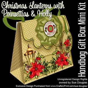 Handbag Gift Box Christmas Lanterns with Poinsettias & Holly