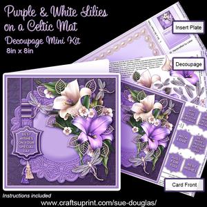 Purple and White Lilies on a Celtic Mat Decoupage