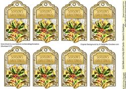 Gold Bells and Holly Gift Tags - Season's Greetings