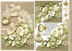 White Roses on a Lace Fan Corner Stacker
