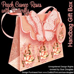Handbag Gift Box Peach Cameo Roses with Butterfly