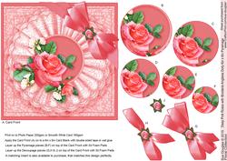 Deep Pink Roses with Broiderie Anglaise Doily 6x6 Pyramage