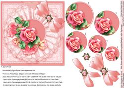 Pink Roses with Broiderie Anglaise Doily 6in x 6in Pyramage