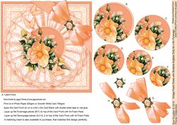 Vintage Peach Roses with Broiderie Anglaise Doily 6x6 Pyram
