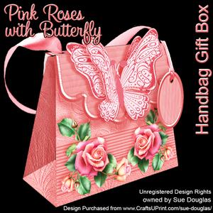 Handbag Gift Box Pink Roses with Butterfly