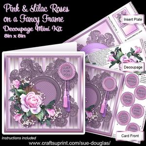 Pink and Lilac Roses on a Fancy Frame 8x8 Decoupage Mini Kit