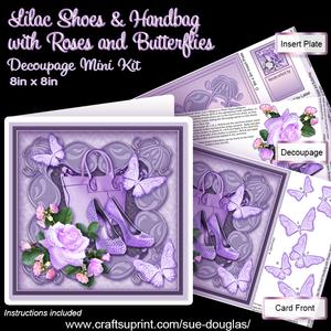 Lilac Shoes & Handbag with Roses & Butterflies 8x8 Decoupage