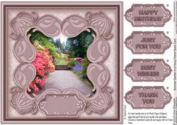 Summer Garden in a Fancy Frame 8in x 8in Quick Card