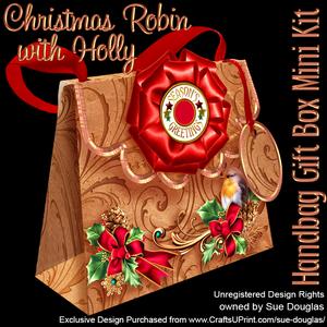 Handbag Gift Box Christmas Robin with Holly