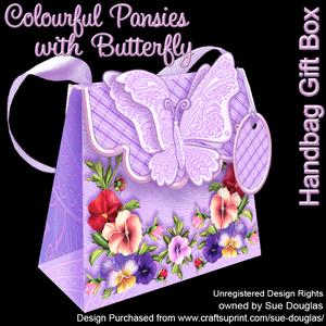 Handbag Gift Box Colourful Pansies with Butterfly