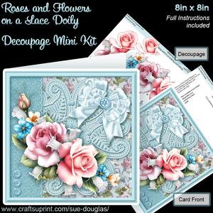 Roses and Flowers on a Lace Doily 8 x 8 Decoupage Mini Kit