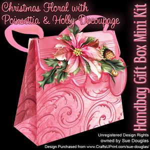 Handbag Gift Box Christmas Floral with Poinsettia & Holly