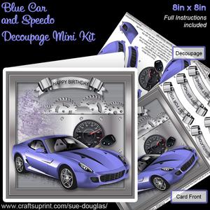 Blue Car and Speedo 8in x 8in Decoupage Mini Kit