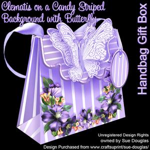 Handbag Gift Box Clematis on a Striped Bgd with Butterfly