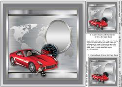 Red Sports Car on a Silver World Map Matching 8x8 Insert Pla