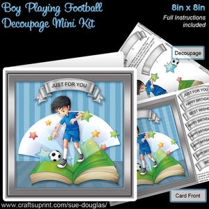 Boy Playing Football 8in x 8in Decoupage Mini Kit
