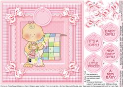 New Baby Girl with Doll 8in x 8in Decoupage
