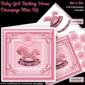 Baby Girl Rocking Horse 8in x 8in Decoupage Mini Kit