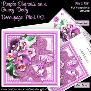 Purple Clematis on a Fancy Doily 8inx 8in Decoupage Mini Kit