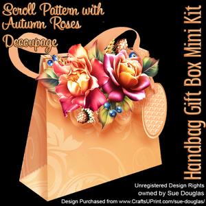 Handbag Gift Box Scroll Pattern with Autumn Roses Decoupage