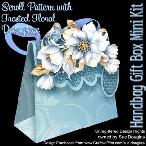 Handbag Gift Box Scroll Pattern with Frosted Floral Decoupag
