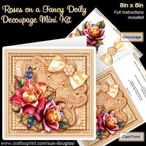 Roses on a Fancy Doily 8in x 8in Decoupage Mini Kit