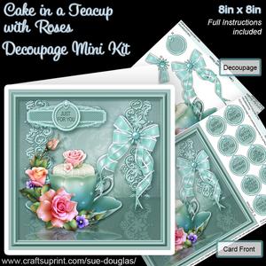 Cake in a Teacup with Roses 8in x 8in Decoupage Mini Kit