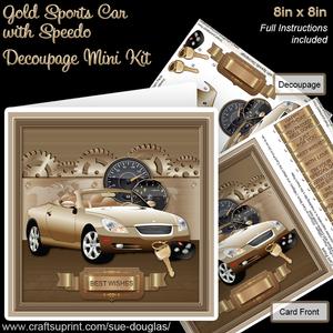 Gold Sports Car with Speedo 8in x 8in Decoupage Mini Kit