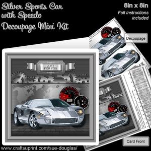 Silver Sports Car with Speedo 8in x 8in Decoupage Mini Kit