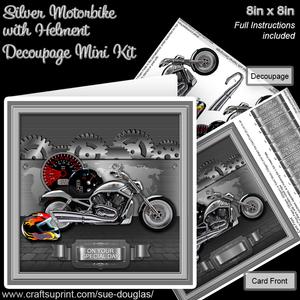 Silver Motorbike with Helmet 8in x 8in Decoupage Mini Kit