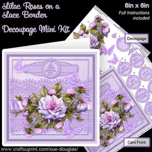 Lilac Roses on a Lace Border 8in x 8in Decoupage Mini Kit