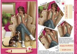 Teenage Girl with Cat Polygon Pyramage
