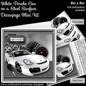 White Porsche Car on a Steel Surface 8inx8in Decoup Mini Kit